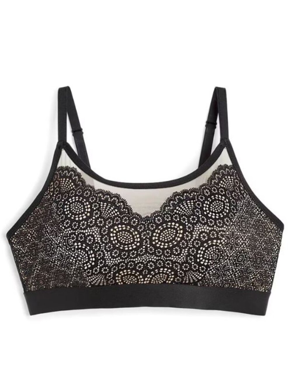 ✨ Soma || Geo Mesh Scoop Neck Bralette, Black and Cream